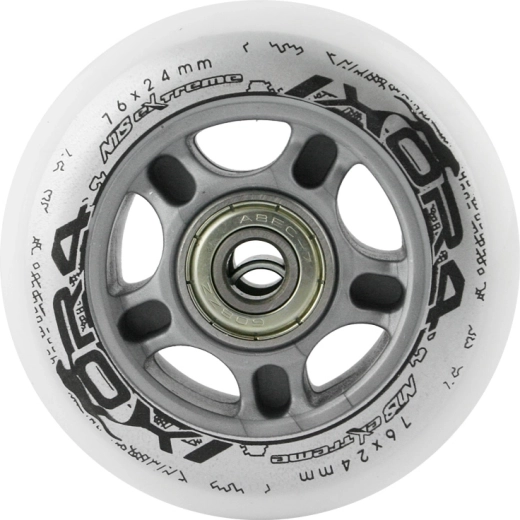 Set de roți PU albe 76 × 24 mm cu rulmenți ABEC 7 NILS EXTREME