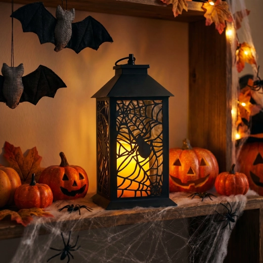 Felinar LED intermitent de Halloween cu păianjen, pe baterii