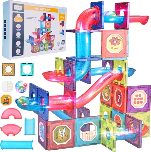 Set de construcție magnetic 3D, 83 de piese cu lumină