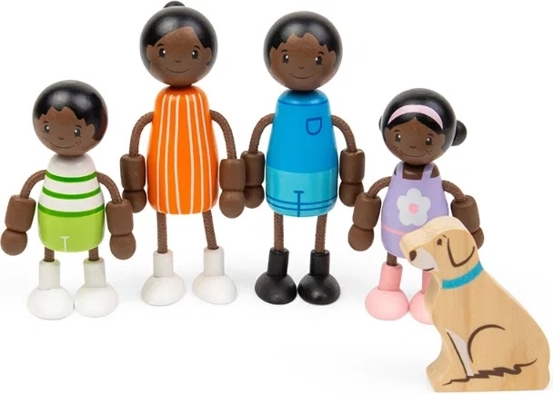 Tidlo păpuși din lemn pentru căsuța de păpuși – familie africană