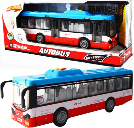Autobuz urban cu mecanism de inerție cu lumini și sunete – roșu
