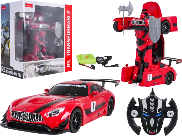 Mașină și robot Mercedes-AMG GT3 RASTAR cu telecomandă, 2 în 1, roșu