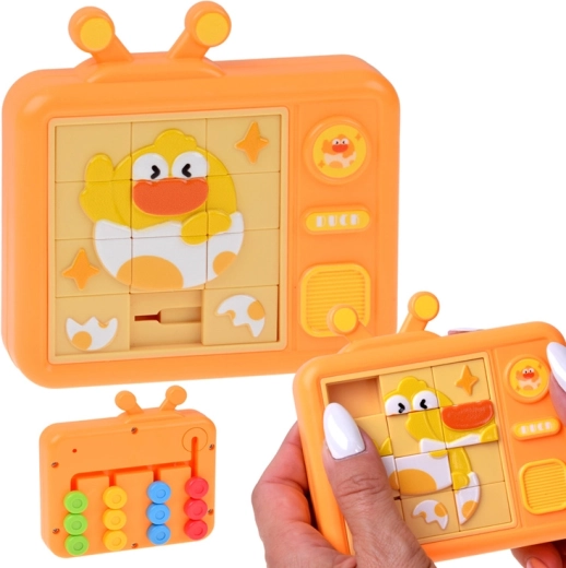 Puzzle senzorial cu două fețe puișor – puzzle glisant și labirint colorat - 1 bucată