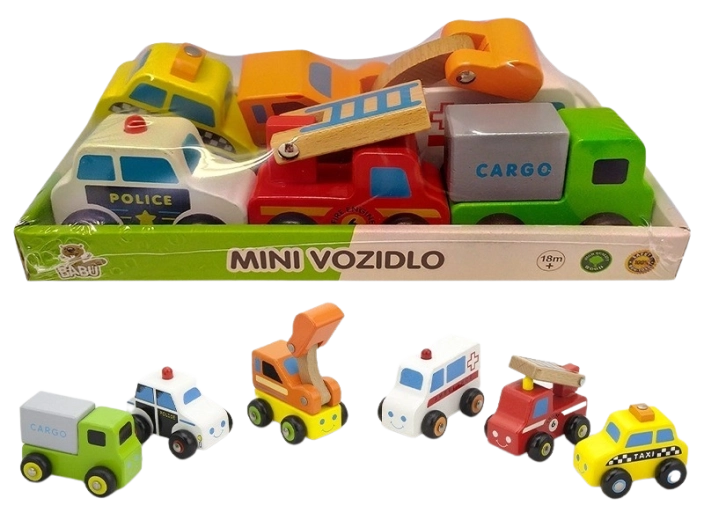 Babu mini vehicule din lemn – set de 6 bucăți