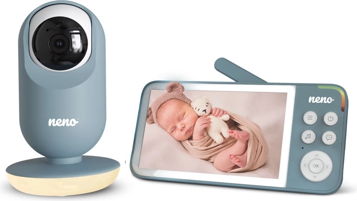 Baby monitor video Neno Vedo Blue cu monitor de 5" și cameră rotativă