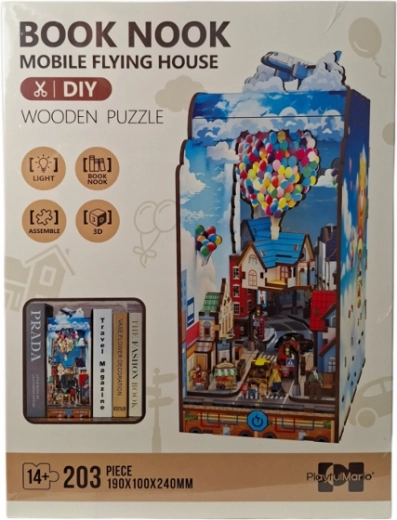 Puzzle 3D din lemn Book Nook – Casa Zburătoare cu iluminare LED