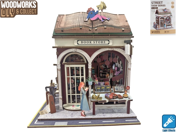 Woodworks – set de construcție din lemn, librărie cu lumină