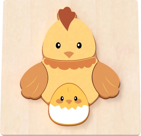 Puzzle din lemn lucrat manual găinușă și puișor BABU