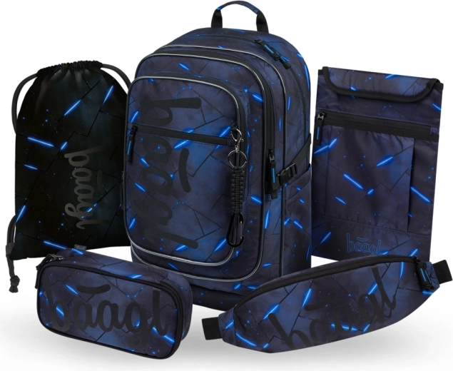 Set școlar BAAGL Cubic Flash 5 piese: rucsac, penar, săculeț pentru încălțăminte, borsetă și husă plată GRS