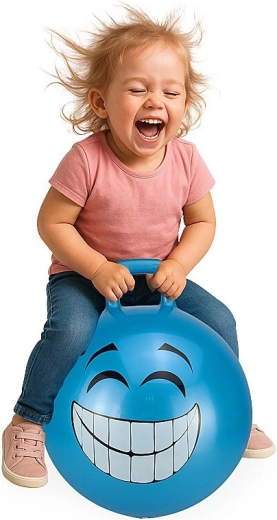 Minge de sărit cu mâner HoppyDoo Smile albastră 45 cm cu pompiță