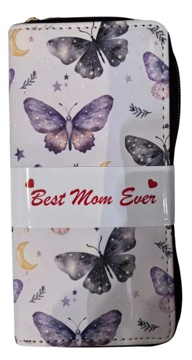 Portofel de damă Pink cu motiv de fluturi și lună