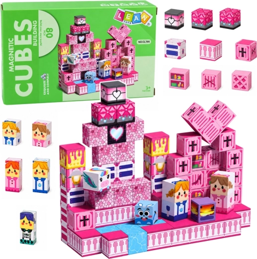 Cuburi magnetice pixel – roz, 80 de piese
