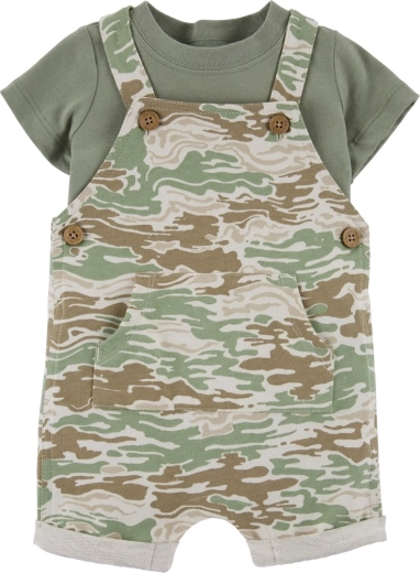 Set Carter's din două piese pentru băieți – tricou cu mânecă scurtă și pantaloni scurți cu bretele Green Camo (3 luni)