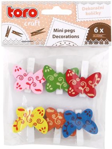 Clemă decorativă din lemn cu fluturi, 6 buc