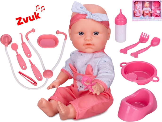 Păpușă interactivă bebeluș 30 cm cu corp tare, face pipi și are sunete