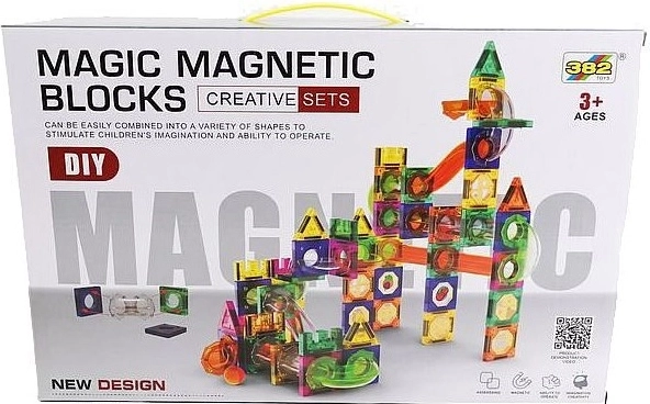 Set de construcție magnetic cu pistă pentru bile, 160 de piese