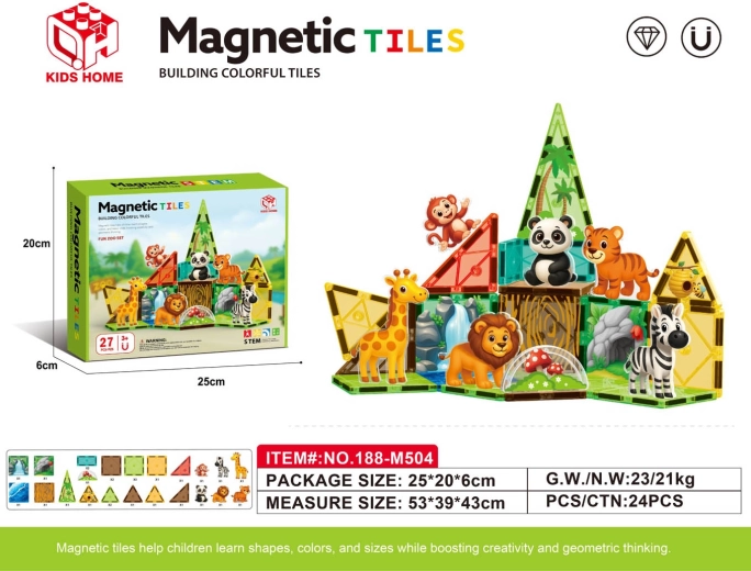 Set de construcție magnetic ZOO, 27 de piese