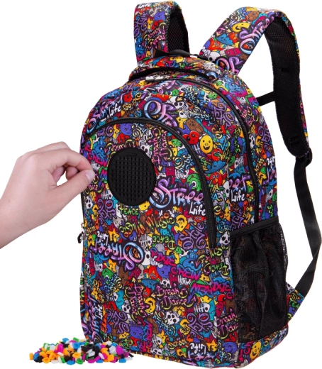 Rucsac școlar Pixie Crew Junior pentru elevi, cu imprimeu graffiti