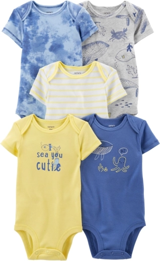 Body pentru bebeluși Carter’s cu mânecă scurtă Blue Ocean, set 5 buc pentru băieți, mărimea 56 (NB)