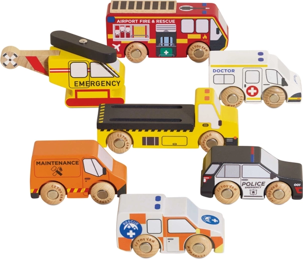 Le Toy Van set din lemn de vehicule de salvare cu elicopter