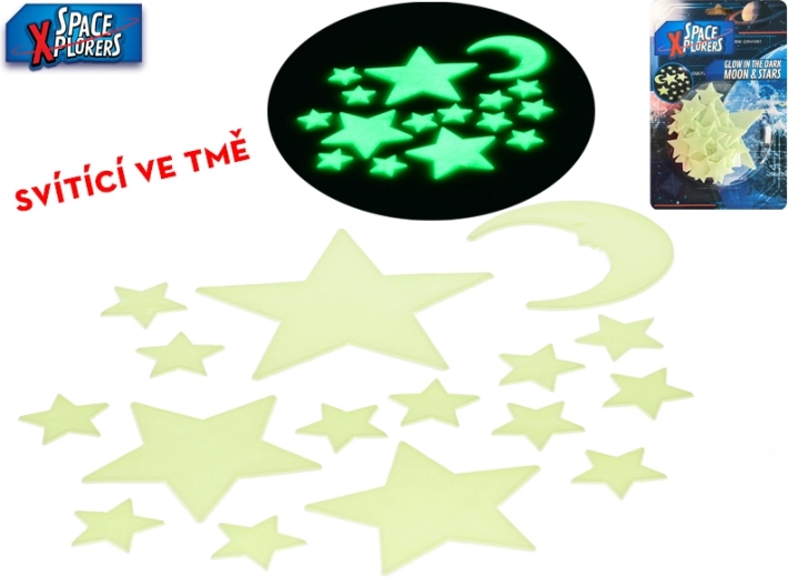 Stele luminoase pentru perete și tavan Space Xplorers, 15 buc (4–12 cm)