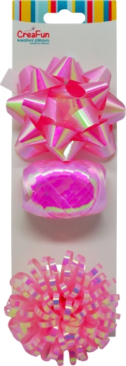 Set cadou roz cu efect irizat lucios – panglică 10 m și 2 fundițe