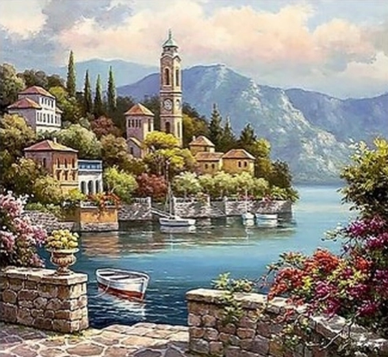 Pictură cu diamante Coasta italiană 30 × 40 cm