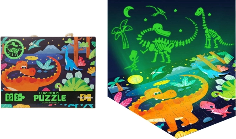 Puzzle care strălucesc în întuneric – dinozauri, 96 piese