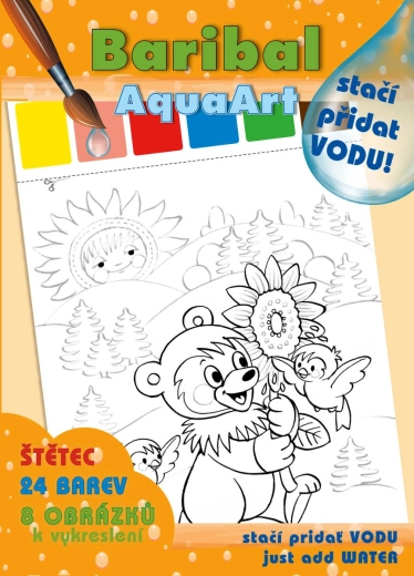 Akim AquaArt caiet de colorat – trebuie doar să adaugi apă, Ursulețul Baribal, cu set de acuarele și pensulă