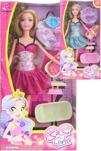 Păpușă mamă modernă cu bebeluș și accesorii 30 cm - 1 set