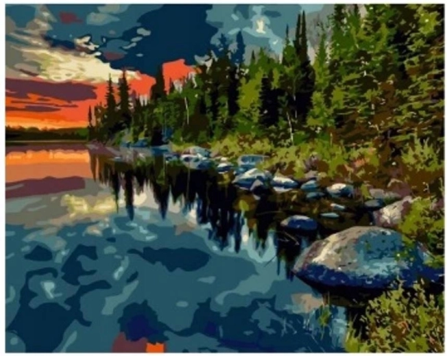 Pictură cu diamante Pădure lângă lac 30 × 40 cm