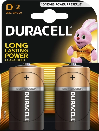 Baterii alcaline Duracell D 1,5 V, 2 buc