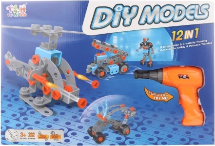 Set de construcție cu șuruburi și bormașină – 282 piese