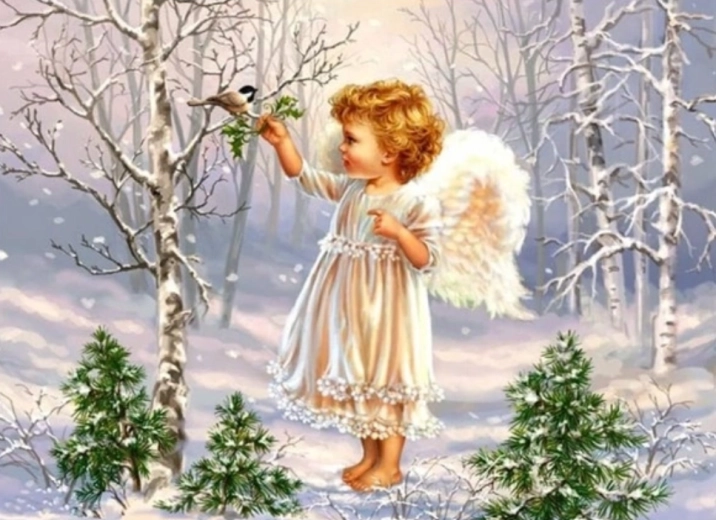 Pictură cu diamante Îngeraș în pădure 30 × 40 cm