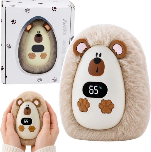 Încălzitor de mâini din pluș, reîncărcabil, arici, cu afișaj de temperatură (USB‑C)