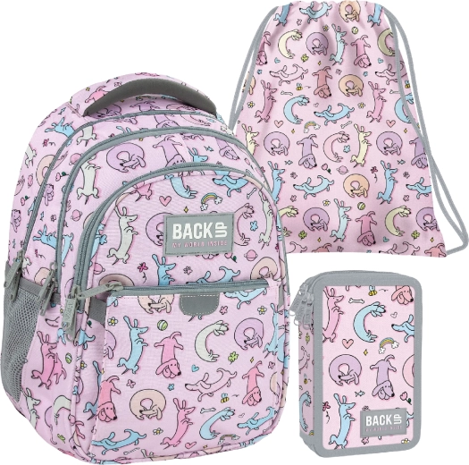 BackUP Cute Dogs set școlar 3 în 1 – rucsac, penar echipat și sac