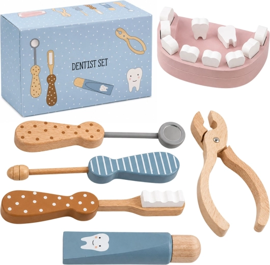 Set stomatologic din lemn pentru copii – mic dentist