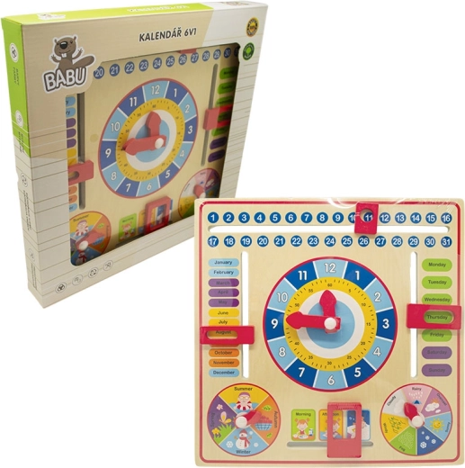 Babu calendar educațional din lemn 6‑în‑1