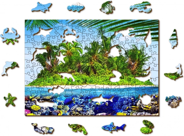 Puzzle din lemn insulă exotică cu comori 2‑în‑1, 200 piese