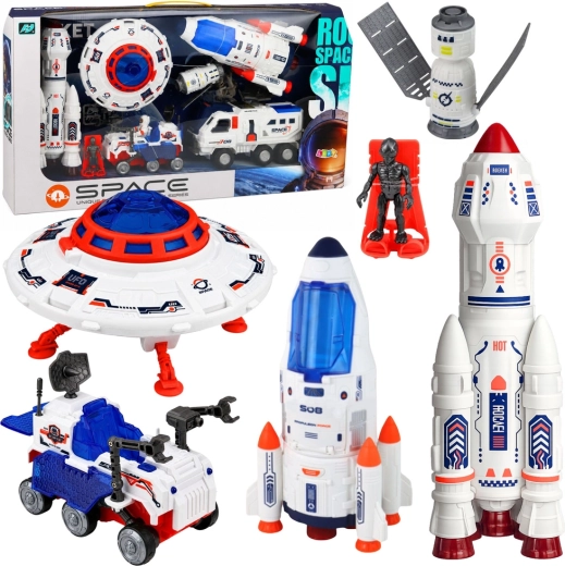 Set spațial mare Space cu rachete, OZN și vehicul lunar (8 piese)