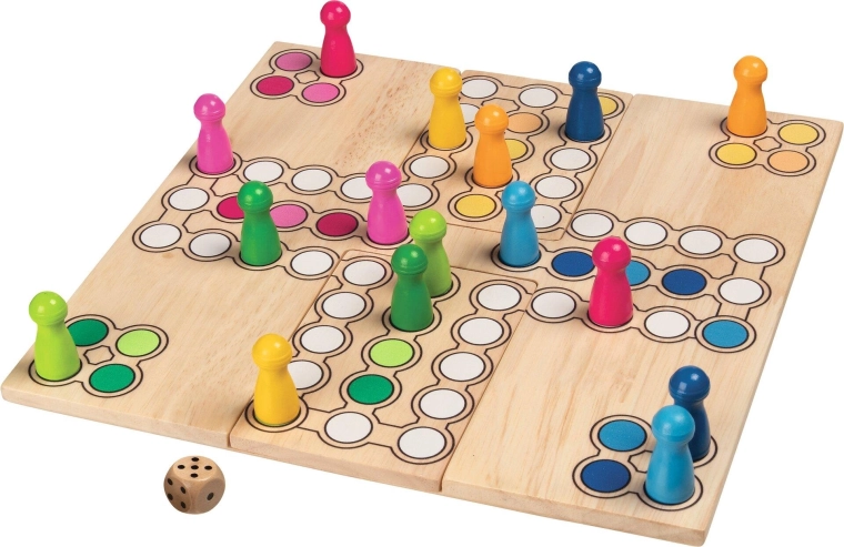 Joc de masă din lemn Ludo cu tablă de joc variabilă - 1 bucată