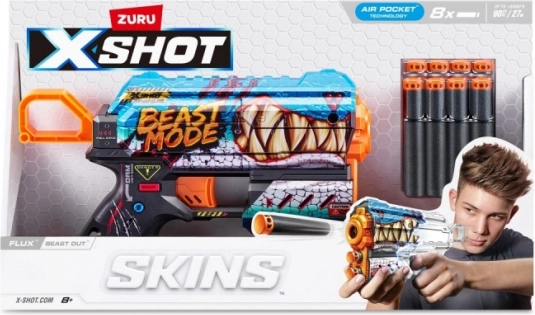 Blaster cu săgeți din spumă X-Shot Skins Flux – Beast Mode (8 săgeți)