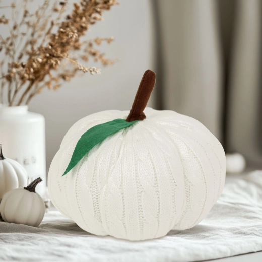 Decorațiune textilă de Halloween, dovleac alb, 20 cm
