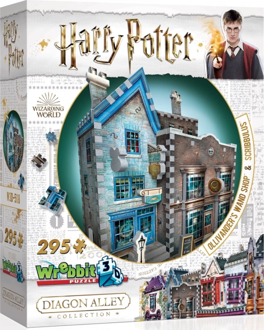 Puzzle 3D WREBBIT HARRY POTTER: Magazinul de bețe magice Ollivander și Scribbulus – 295 piese