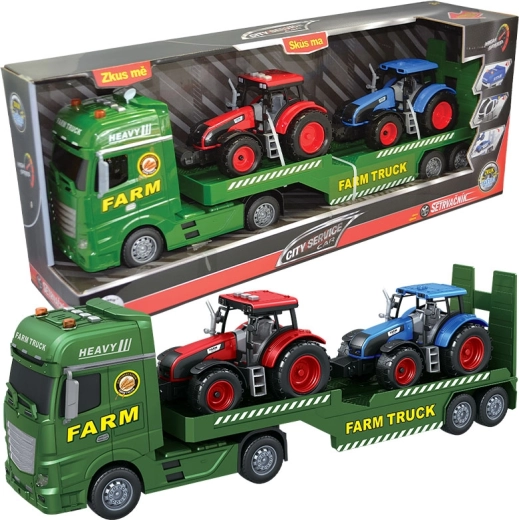 Cap tractor fermă cu remorcă și 2 tractoare 1:12 CITY SERVICE CAR