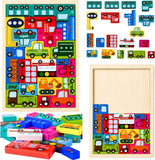 Puzzle din lemn – mijloace de transport (23 piese)