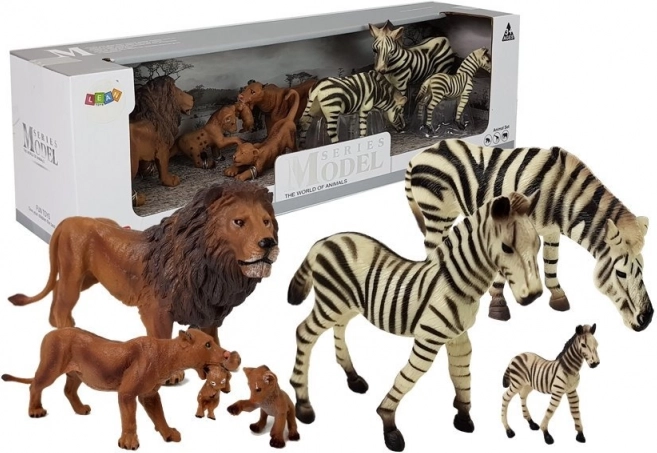 set figurine Africa – animale sălbatice: familie de lei și zebre