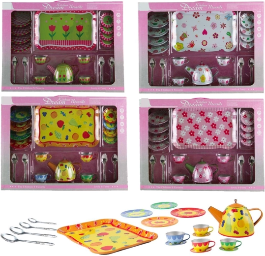 Set de ceai din tablă pentru copii cu imprimeu, 19 piese