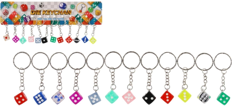 Breloc – zar 7 cm, mix de culori (12 buc.)