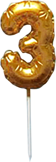 Lumânare pentru tort cifra 3 auriu 6 cm